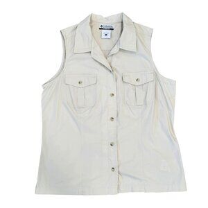 Columbia Womens tactical Beige Sleeveless Button-Front Vest Large 100% Cotton